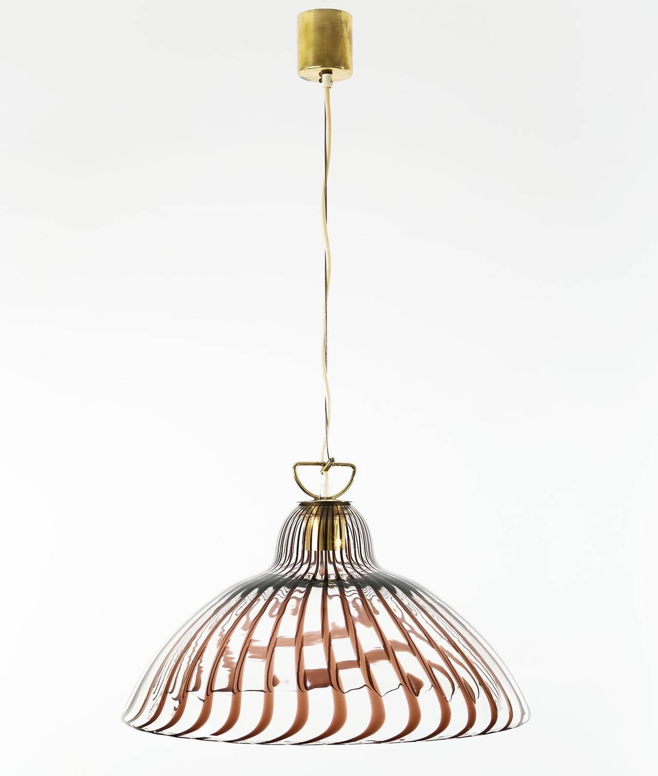 Large Striped Glass and Brass Pendant Light Chandelier by Kalmar, Austria 1970s In Excellent Condition In Hausmannstätten, AT