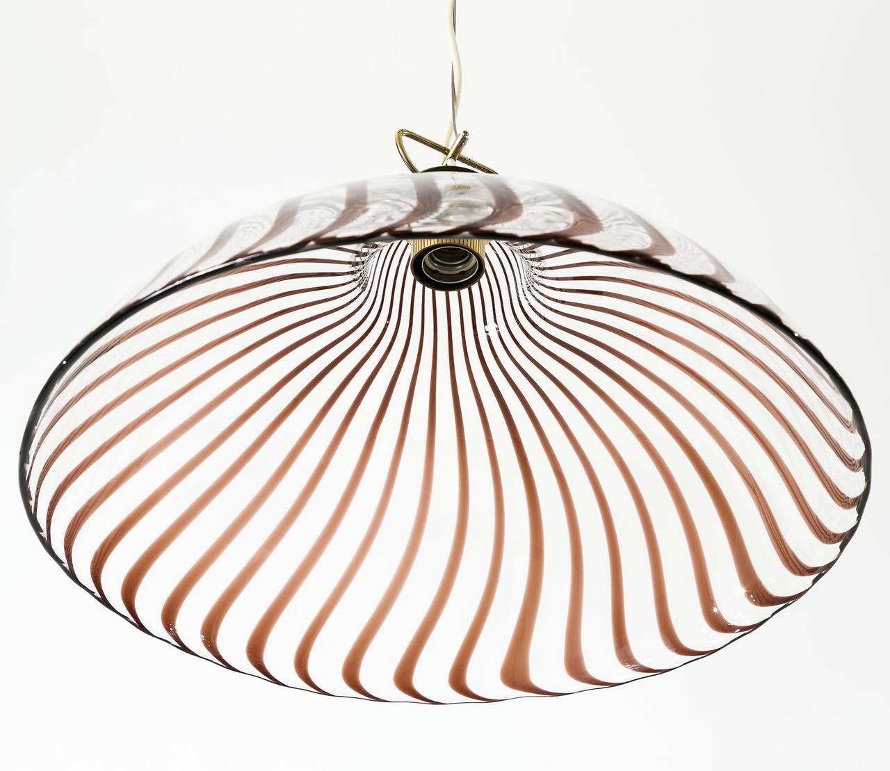 Mid-Century Modern Large Striped Glass and Brass Pendant Light Chandelier by Kalmar, Austria 1970s