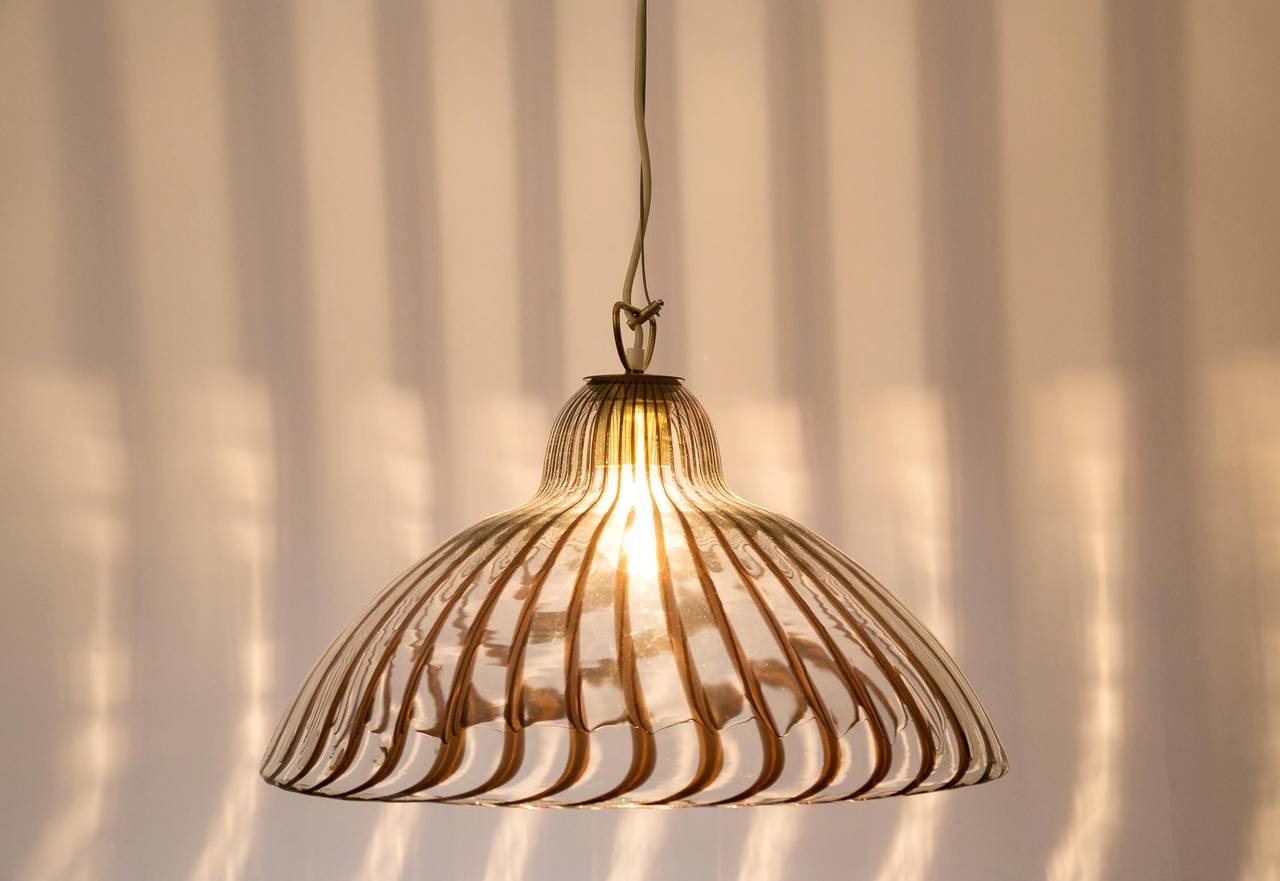 Large Striped Glass and Brass Pendant Light Chandelier by Kalmar, Austria 1970s 1
