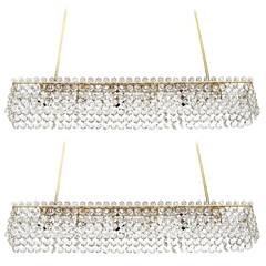Pair of Large Bakalowits Chandeliers, Elongated Brass Crystal Glass, 1960s 6