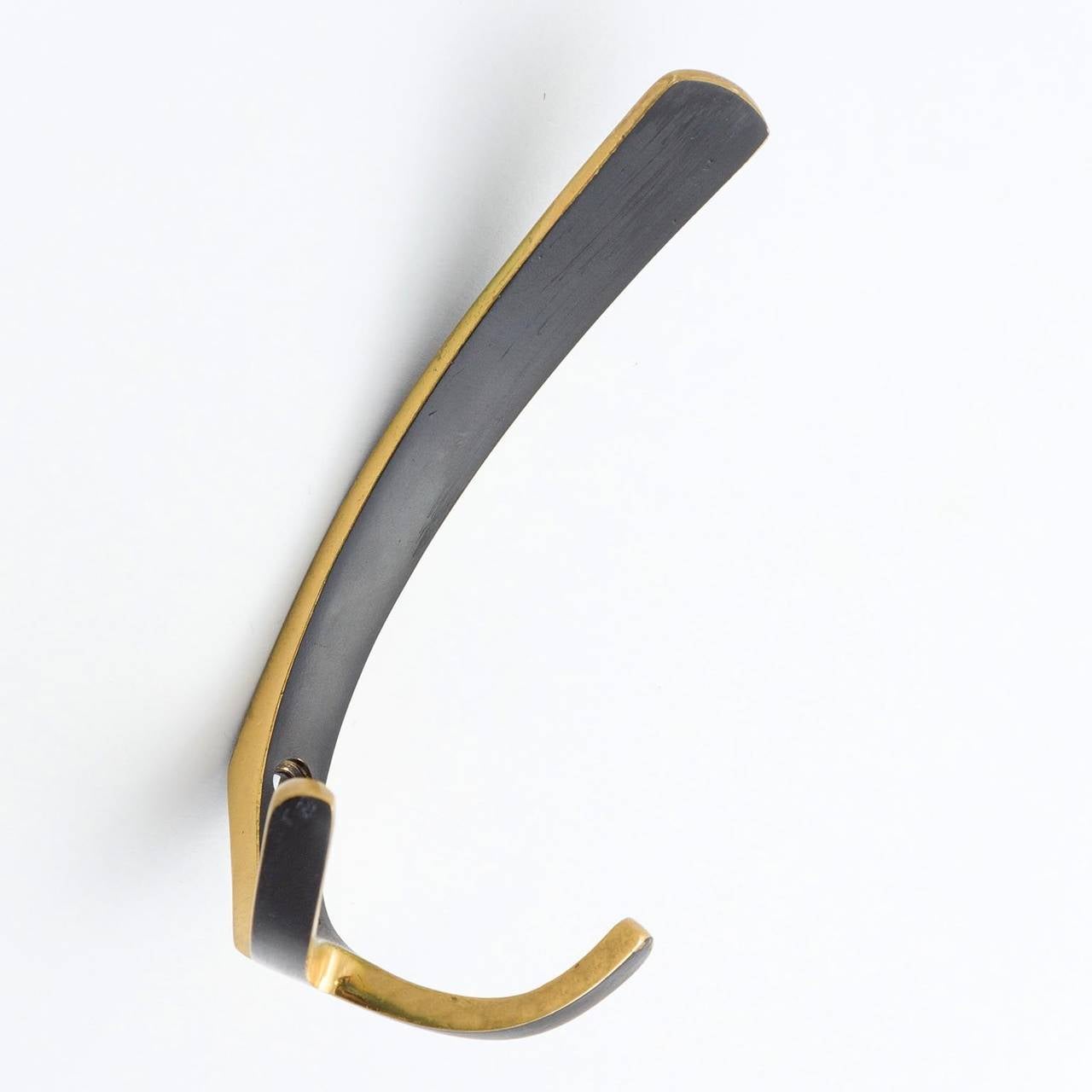 Set of Four Coat Wall Hooks Blackened Brass by Hertha Baller, Austria, 1950s