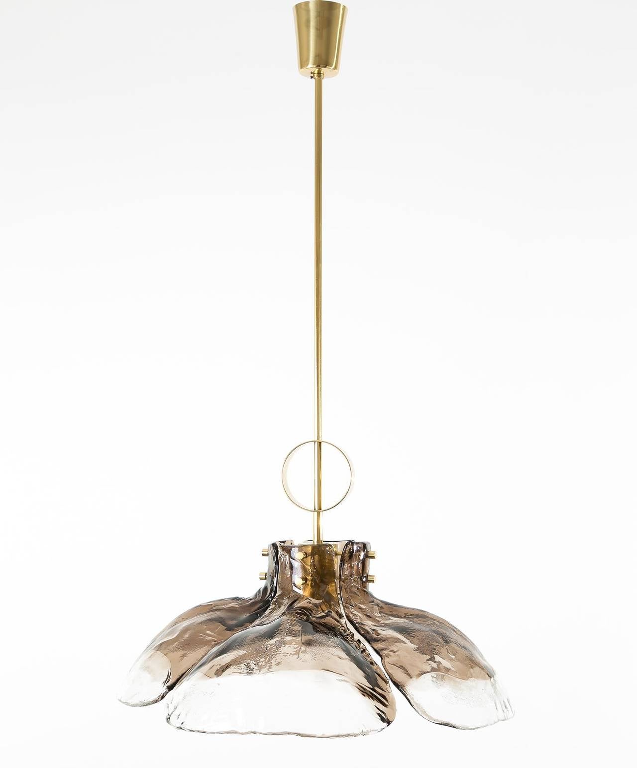 Kalmar Chandelier or Pendant Light Brass Smoked Murano Glass, 1970s, Austria In Excellent Condition In Hausmannstätten, AT