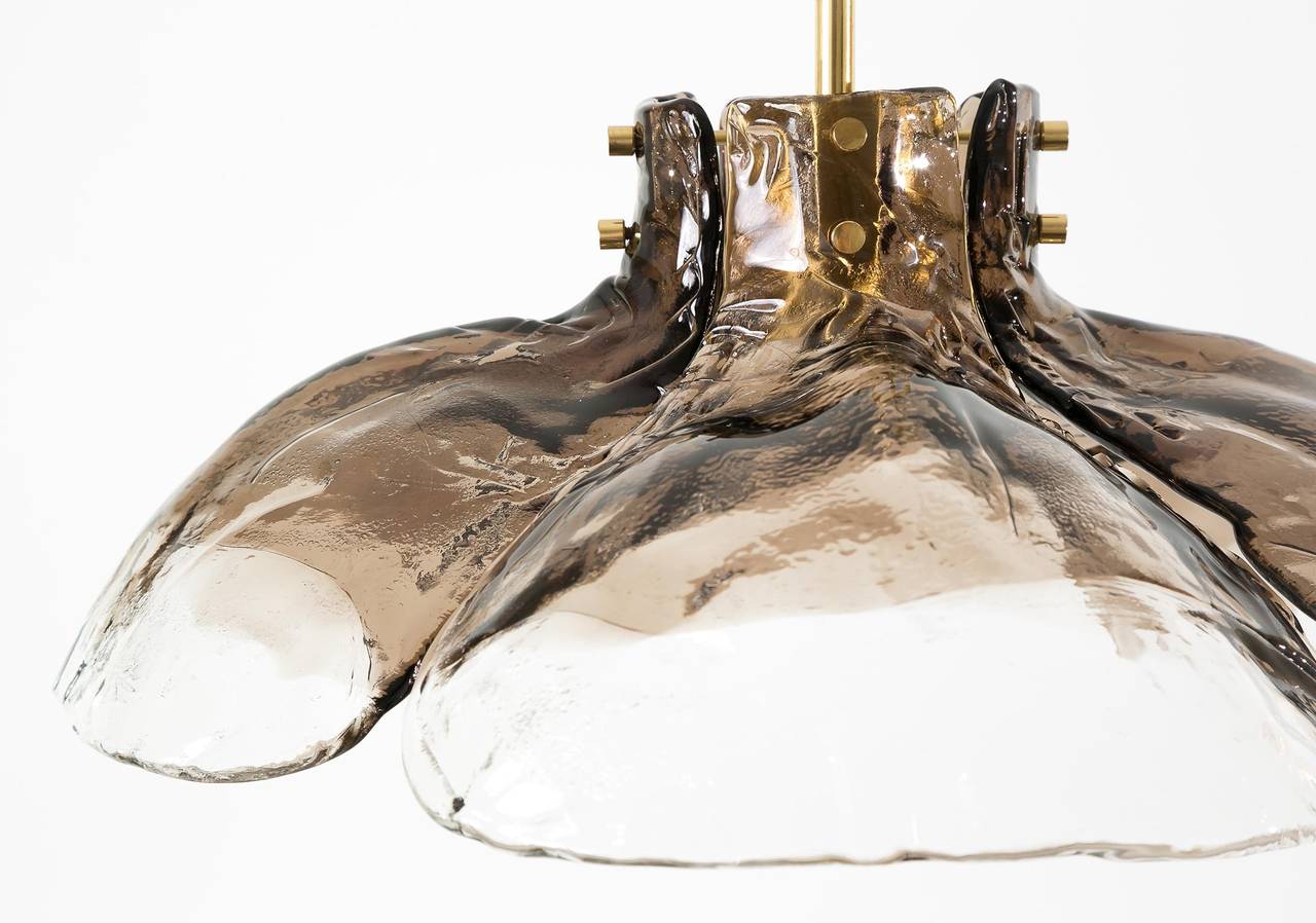 Late 20th Century Kalmar Chandelier or Pendant Light Brass Smoked Murano Glass, 1970s, Austria