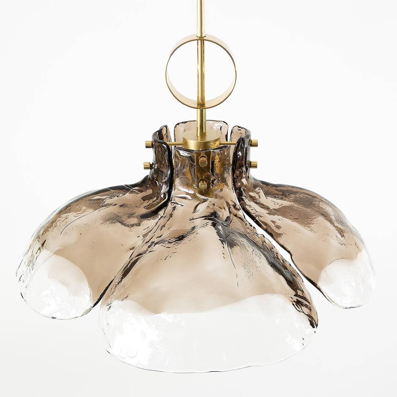 Austrian Kalmar Chandelier or Pendant Light Brass Smoked Murano Glass, 1970s, Austria