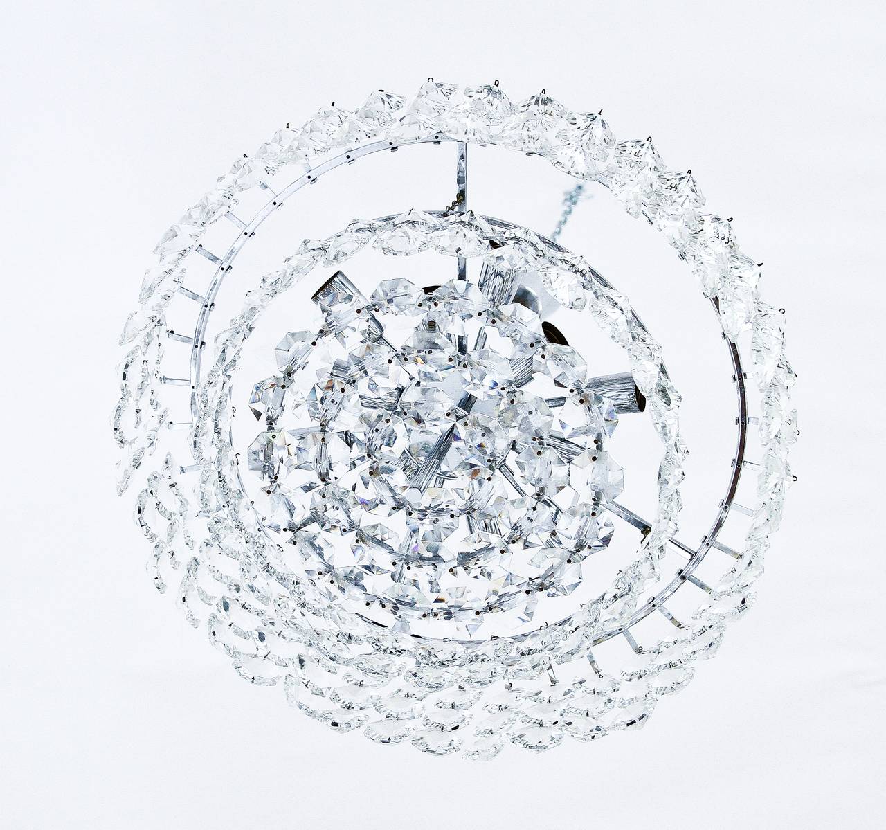 Bakalowits Chandelier, Nickel Crystal Glass, Austria, Vienna, 1960s In Good Condition For Sale In Hausmannstätten, AT