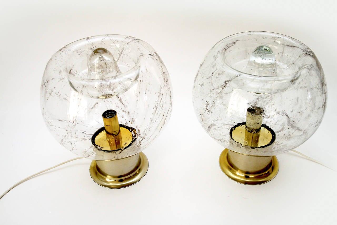 Mid-Century Modern Large Table Lamp by Doria, Smoked Bubble Glass Brass Finish, 1970s