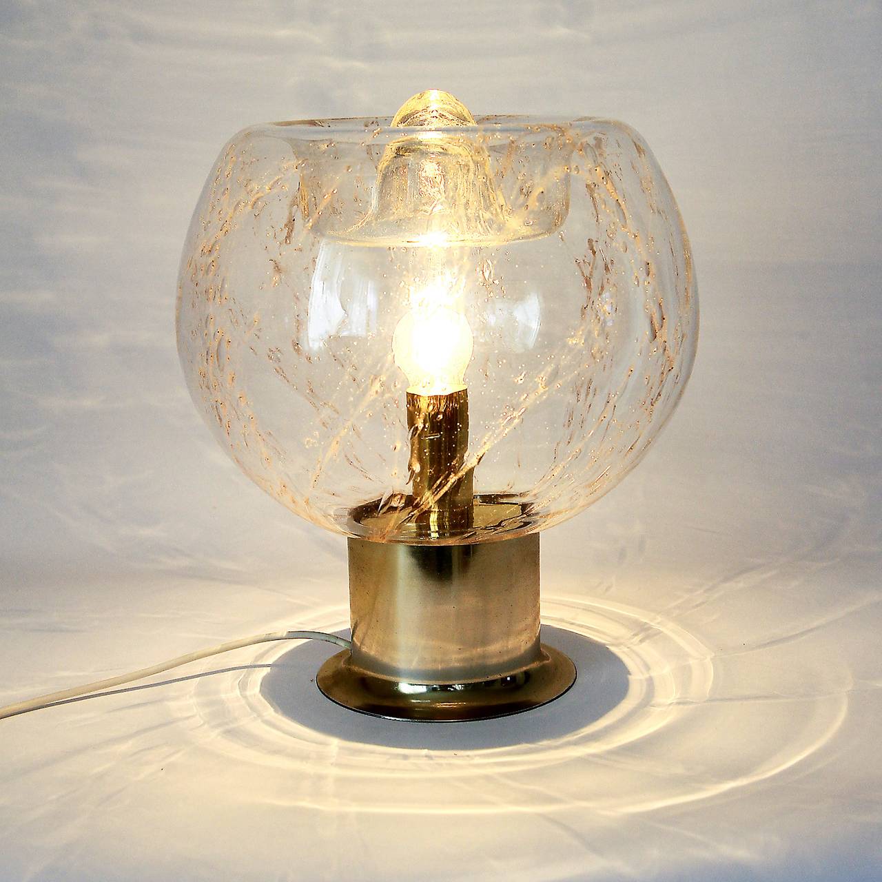 Late 20th Century Large Table Lamp by Doria, Smoked Bubble Glass Brass Finish, 1970s