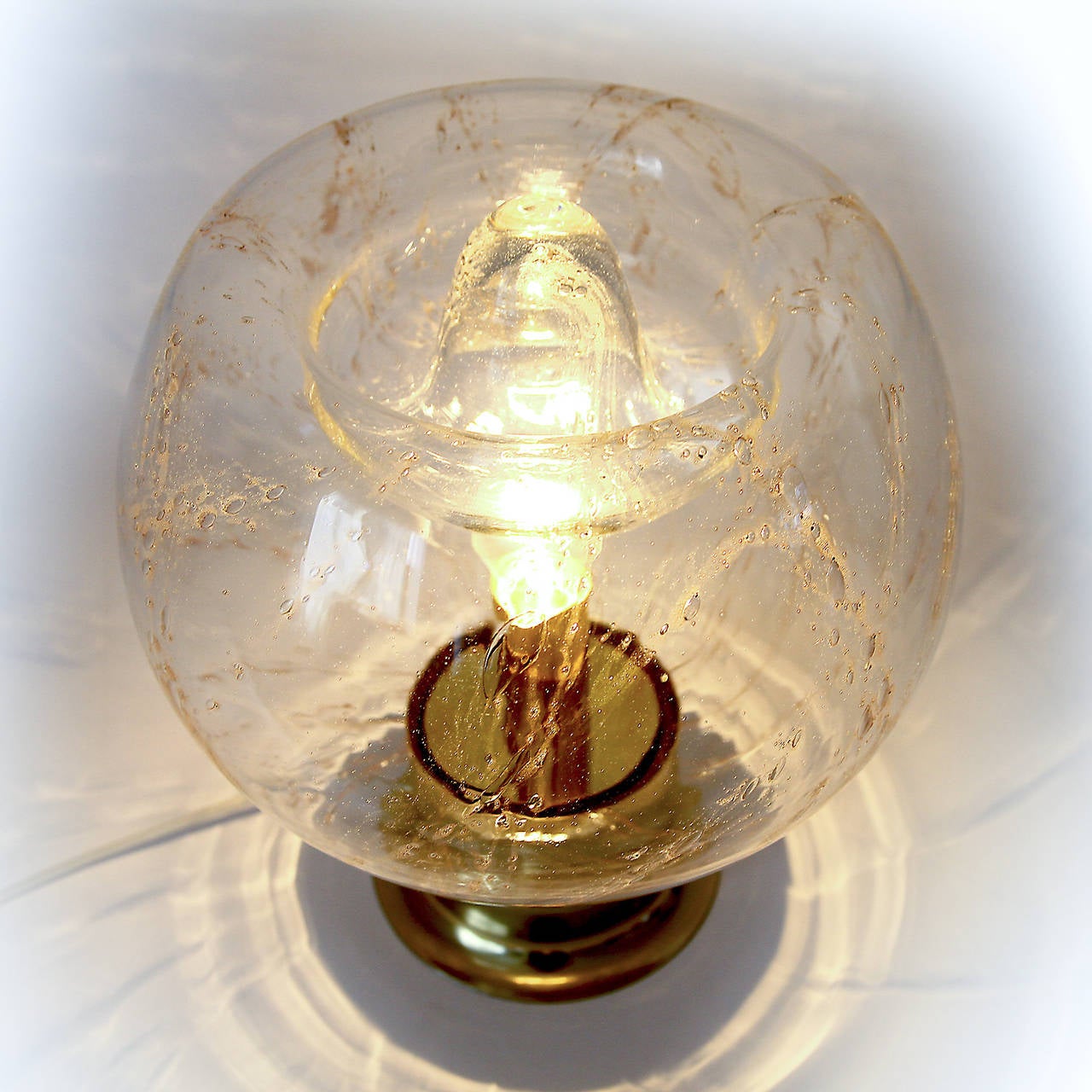 Blown Glass Large Table Lamp by Doria, Smoked Bubble Glass Brass Finish, 1970s