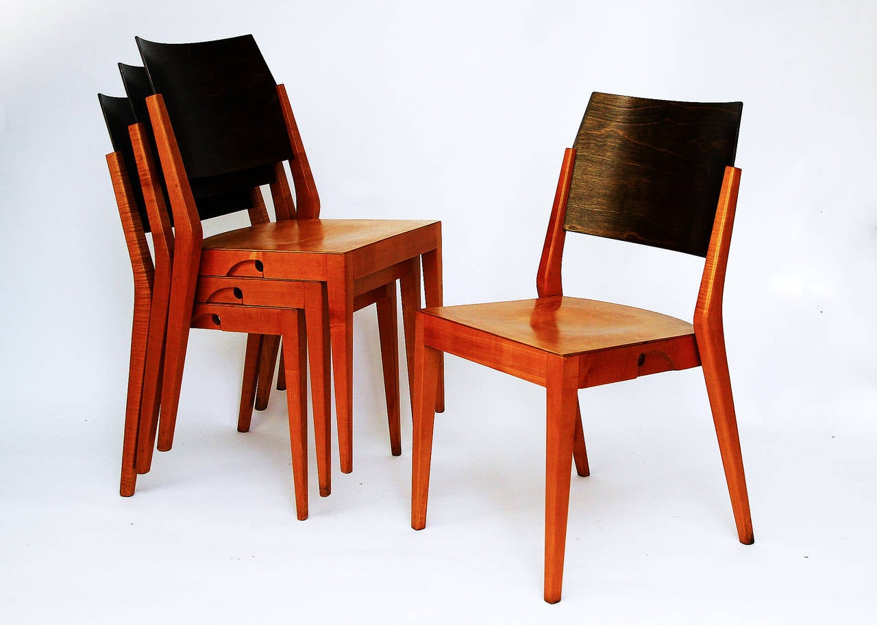 Mid-Century Modern Four Important Austrian Stacking Chairs by Karl Schwanzer, 1950s