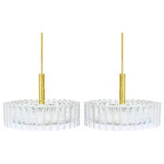 Pair of Glass Tubes Brass Chandeliers by Doria, 1960s