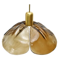 Large Kalmar Chandelier Pendant Light, Amber Glass and Brass, 1970s