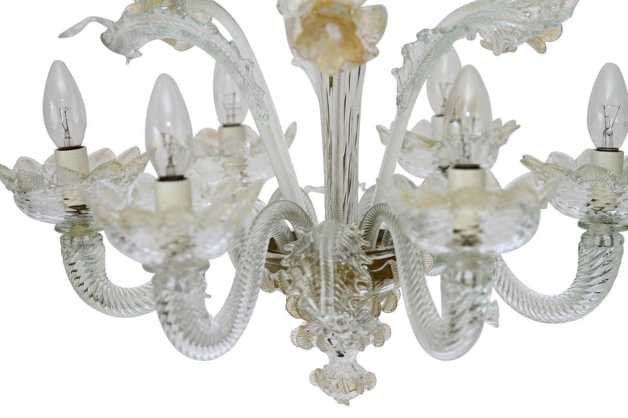 Mid-Century Modern Floral Murano Glass Chandelier Gold, 1940s