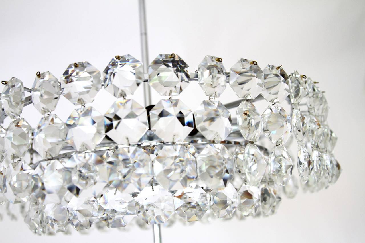 Bakalowits Chandelier, Nickel Crystal Glass, Austria, Vienna, 1960s For Sale 1