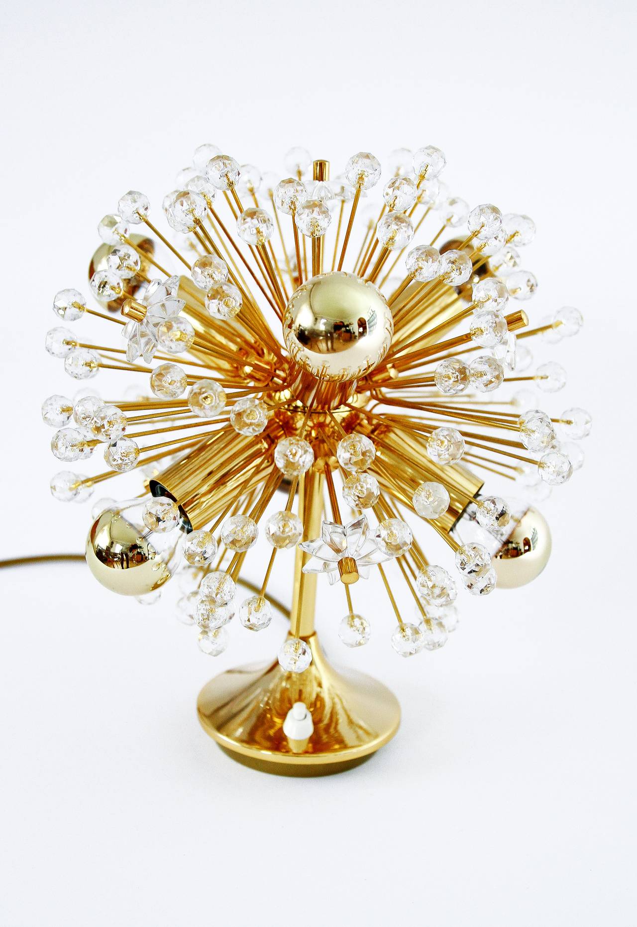 Hollywood Regency Pair of Gold-Plated Sputnik Blowball Table Desk Lamps by Emil Stejnar and Nikoll