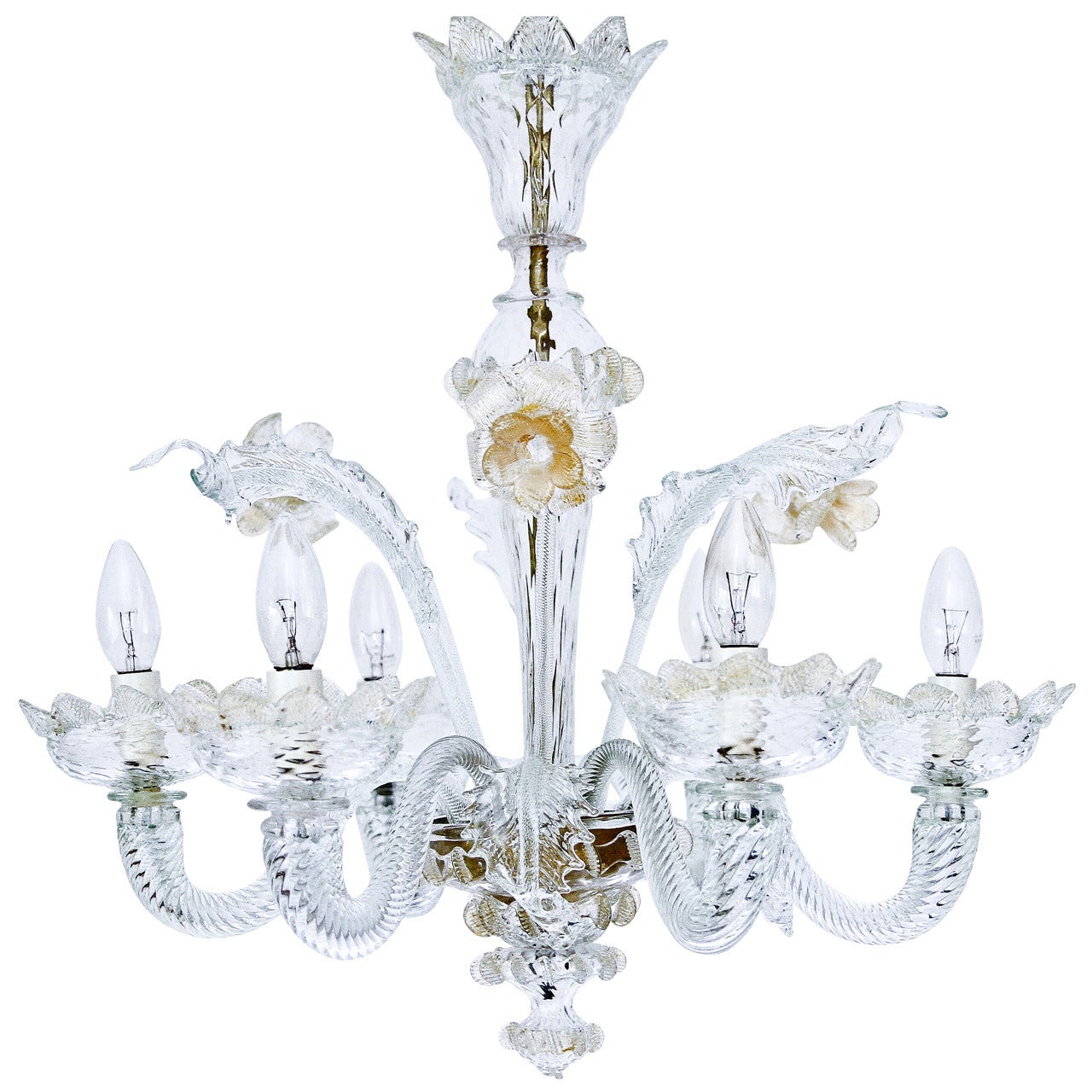 Floral Murano Glass Chandelier Gold, 1940s