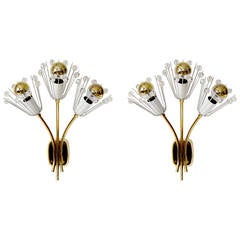 Pair of Brass Glass Sconces by Emil Stejnar for Rupert Nikoll, Vienna, 1950s