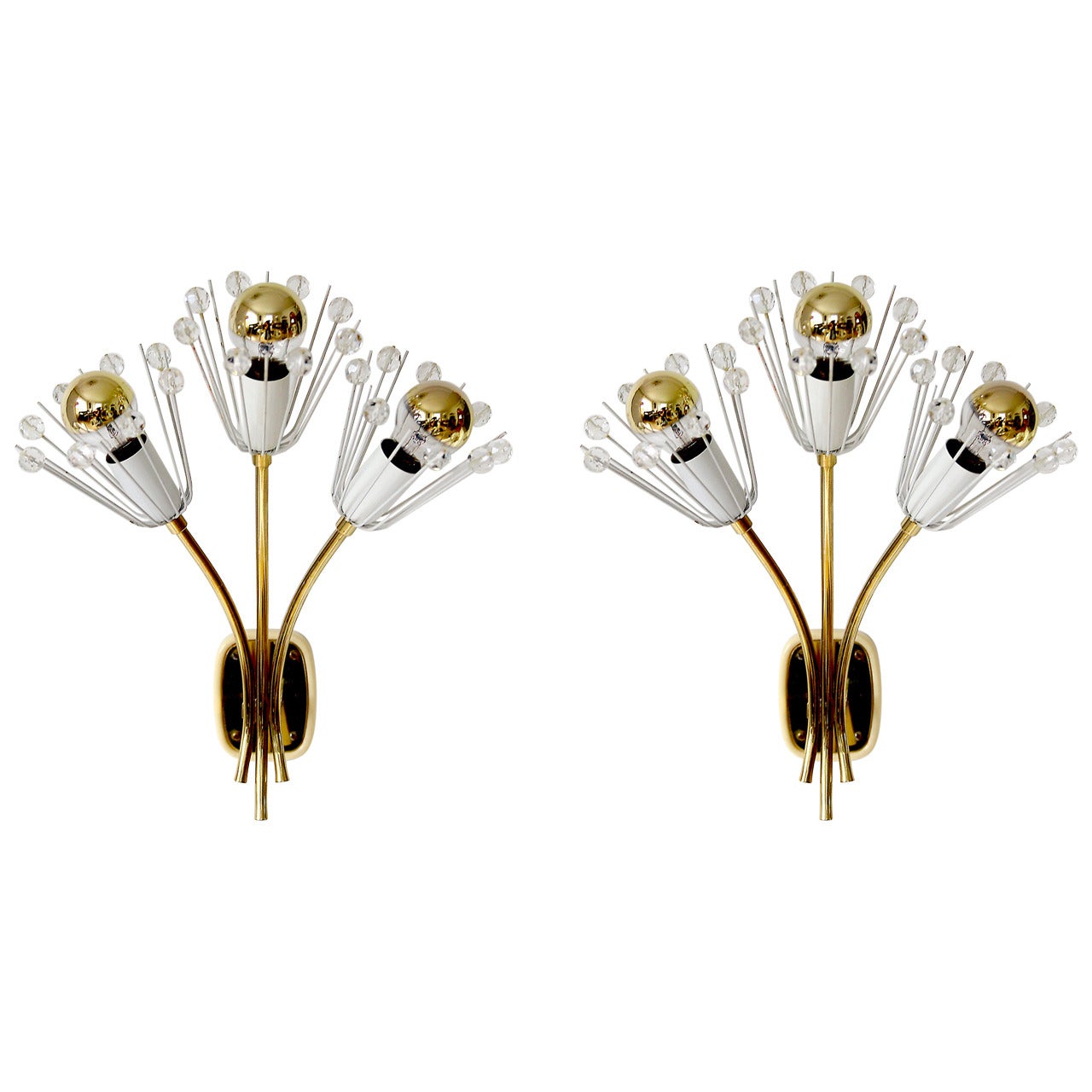 Pair of Brass Glass Sconces by Emil Stejnar for Rupert Nikoll, Vienna, 1950s For Sale
