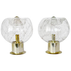 Pair of Large Table Lamps by Doria, Smoked Bubble Glass Brass Finish, 1970s 5