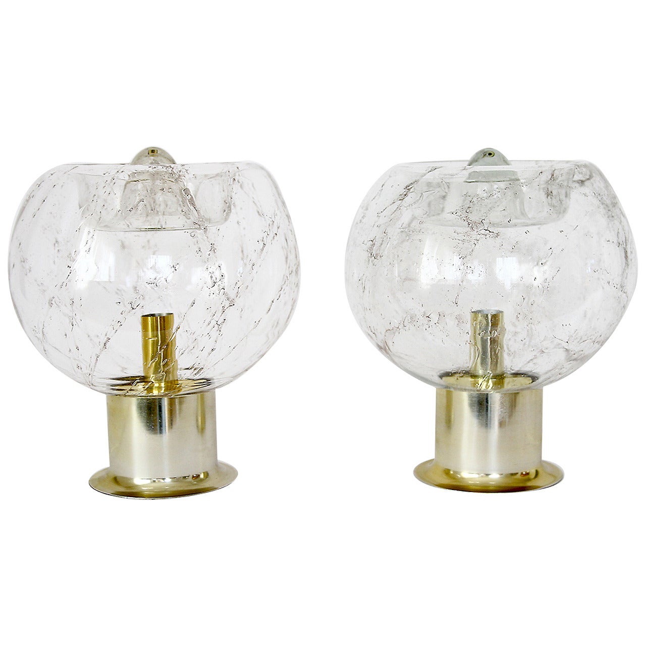 Large Table Lamp by Doria, Smoked Bubble Glass Brass Finish, 1970s