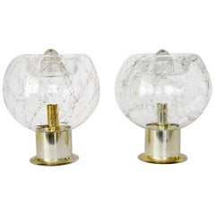 Large Table Lamp by Doria, Smoked Bubble Glass Brass Finish, 1970s