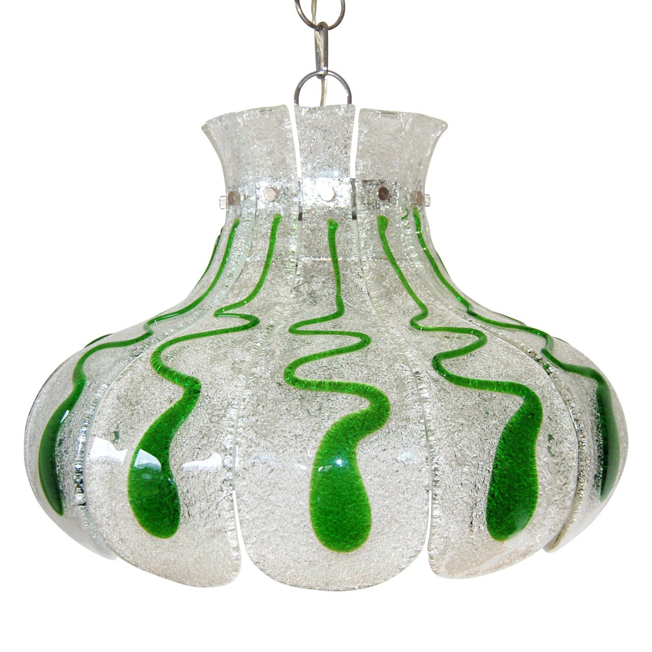 Carlo Nason Glass Lamp Pendant Chandelier, Green Glass, 1970 