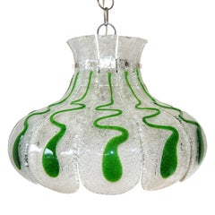 Carlo Nason Glass Lamp Pendant Chandelier, Green Glass, 1970 