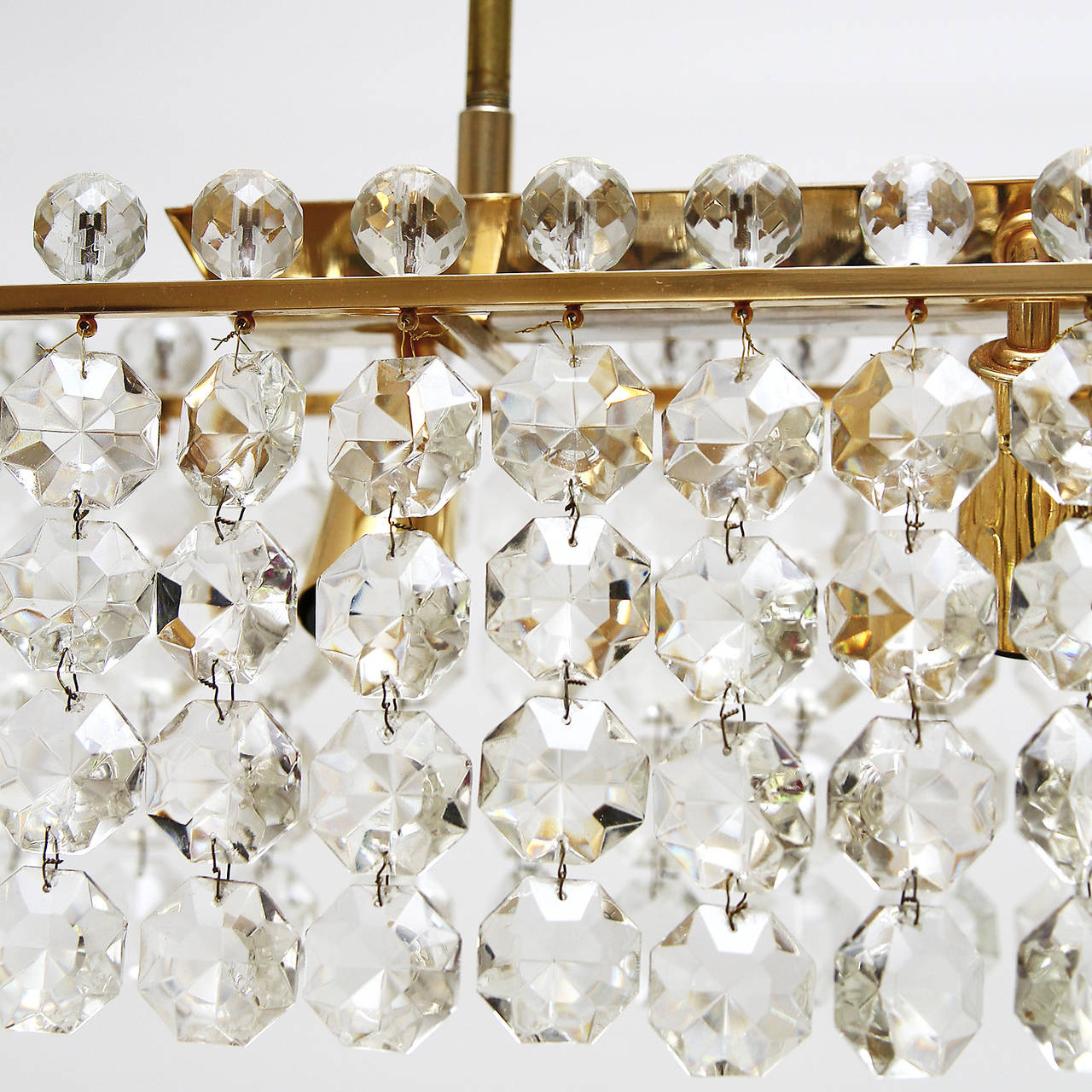 Pair of Large Bakalowits Chandeliers, Elongated Brass Crystal Glass, 1960s For Sale 2