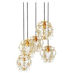 Lobmeyr Style Pendant Light, Gilded Brass, Austria, 1960s 11