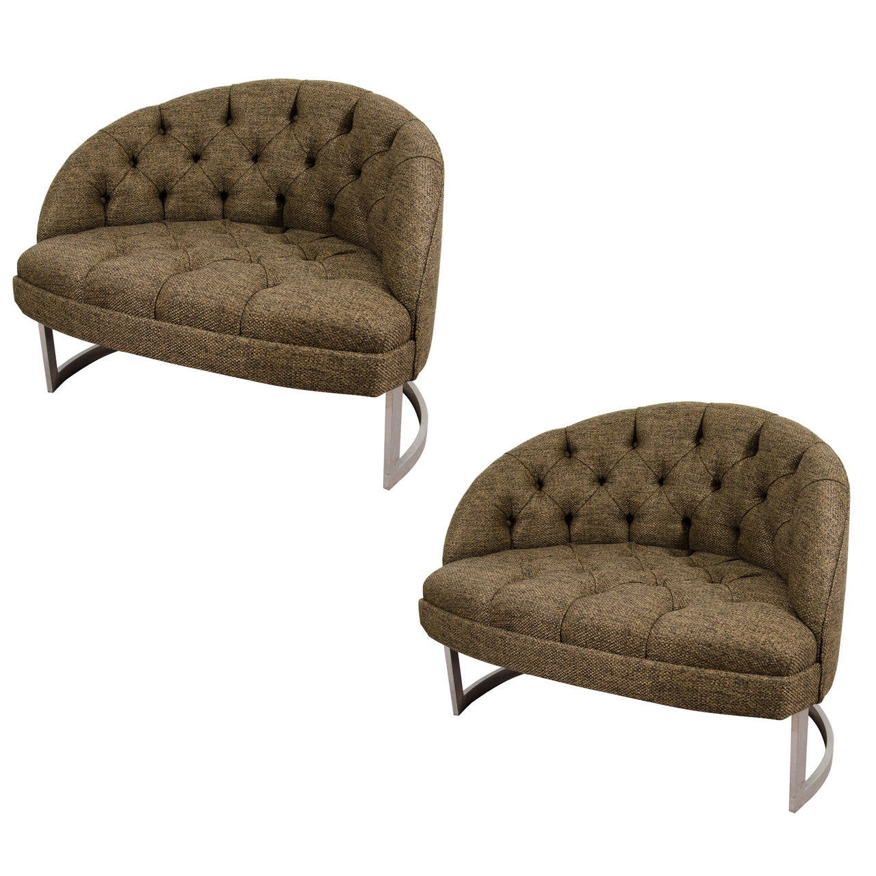Wonderful Pair of Monumental Milo Baughman Barrel Back Lounge Chairs For Sale