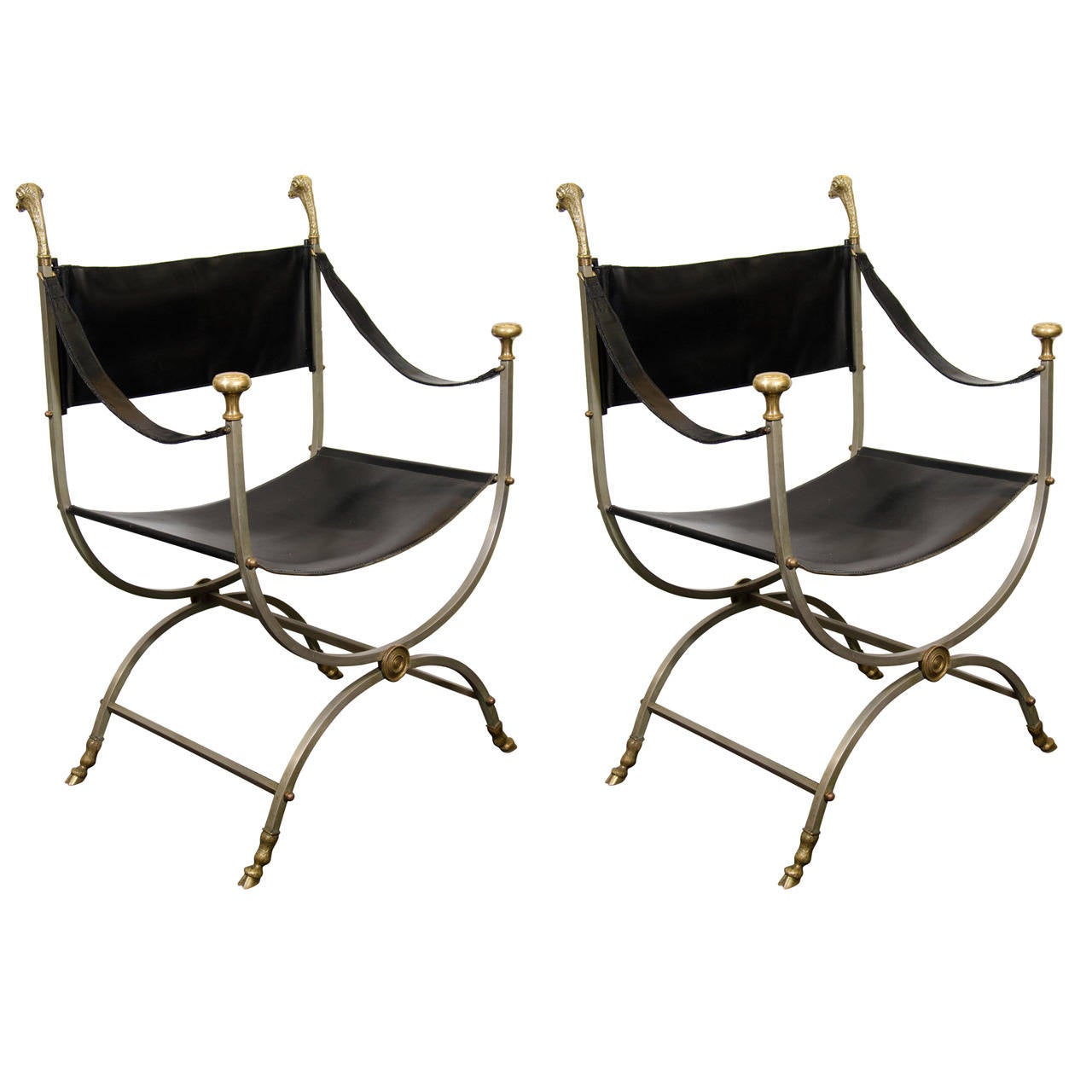  Maison Jansen Exceptional Pair of Italian Ram's Head Chairs