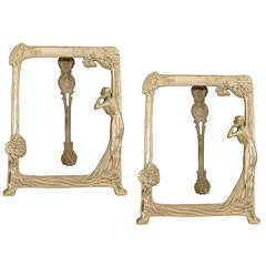 Vintage Art Nouveau Style Pair of Picture Frames with a Female Figure and Flowers