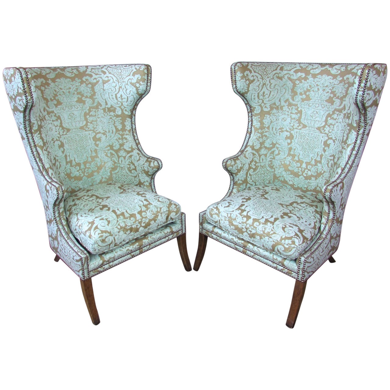 Pair of Dennis & Leen Highback English Wing Chairs