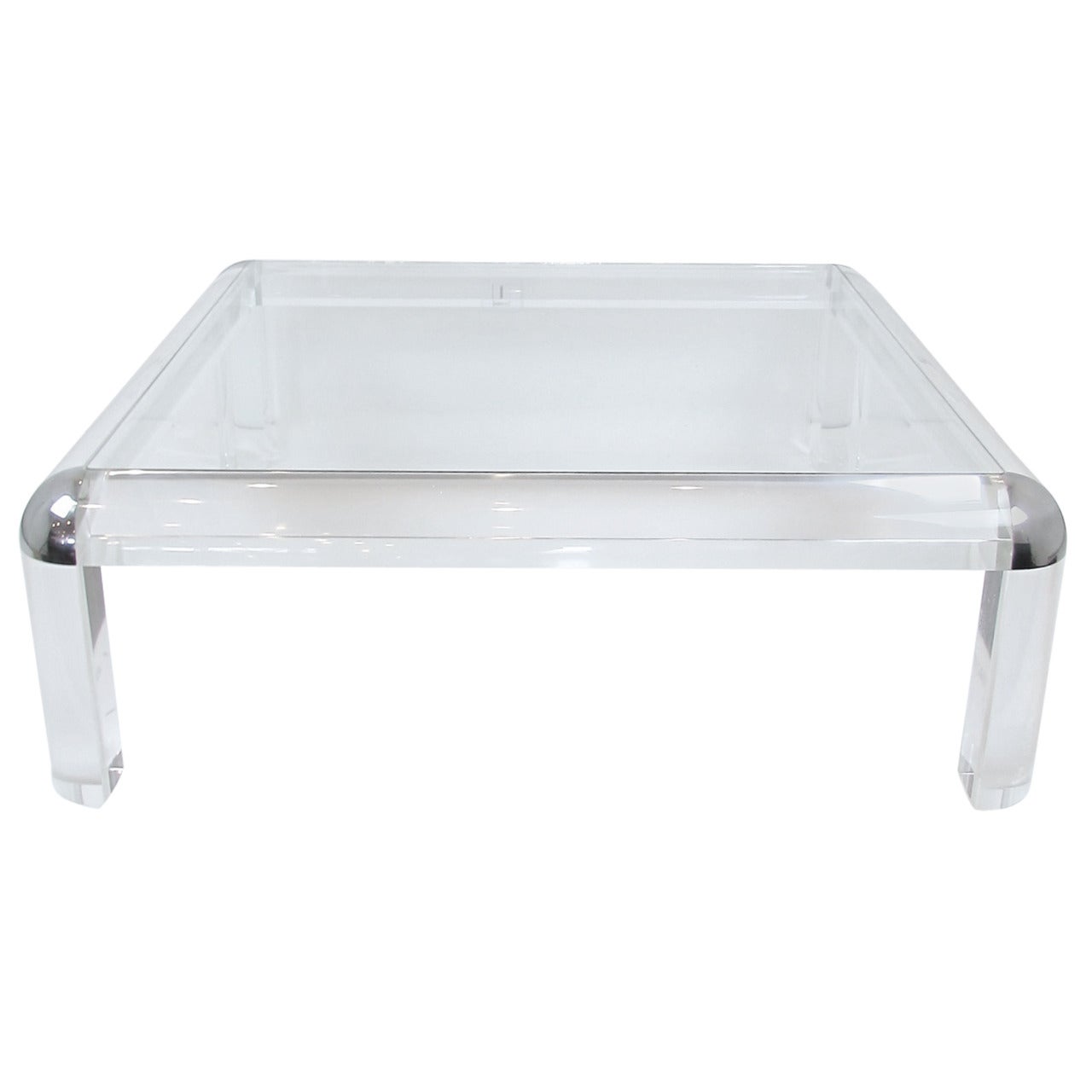 Karl Springer Style Acrylic and Chrome Coffee Table