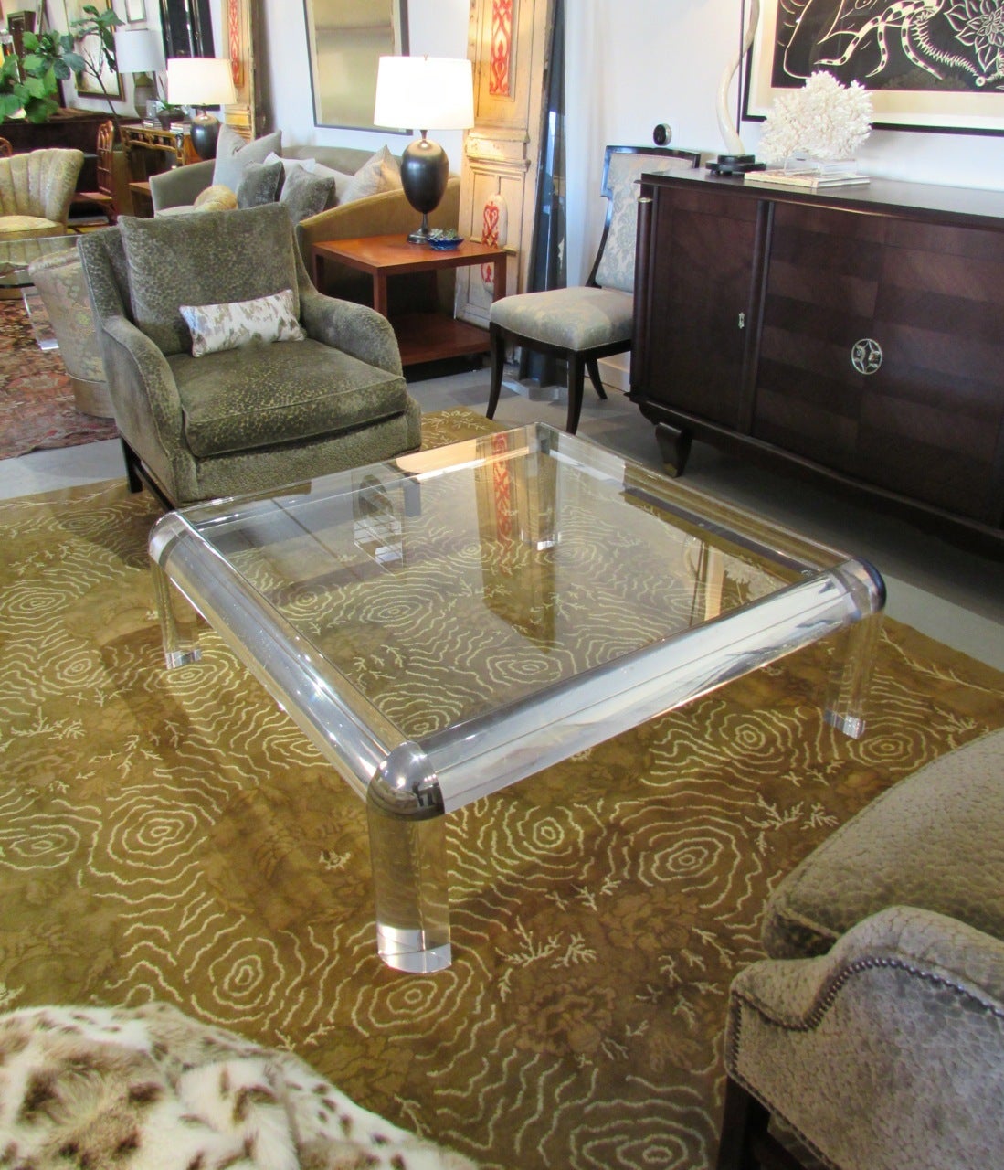 Karl Springer Style Acrylic and Chrome Coffee Table 2