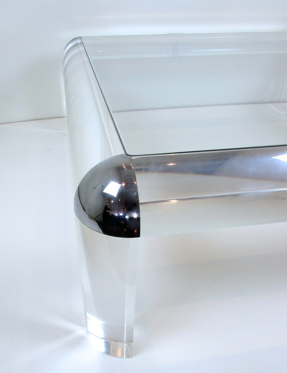 Karl Springer Style Acrylic and Chrome Coffee Table 1