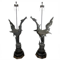 Pair of 19th C. Thai Bronze Hong Lamps