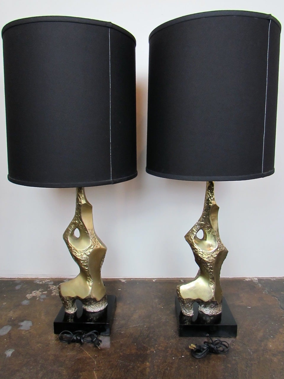 20th Century Pair of Brass Brutalist Table Lamps by Maurizio Tempestini for Laurel