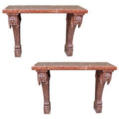 Pair of 20th C Italian Baroque Faux Marble Console Tables