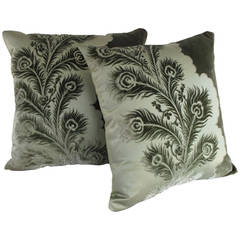 19th Century French Green Silk Velvet Pillows
