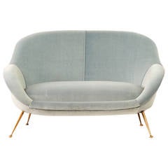 Italian Midcentury Blue Settee, Milan