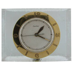 Cartier Lucite and Yellow Gold Desk Clock with Lecoultre Movement circa 1950s 1