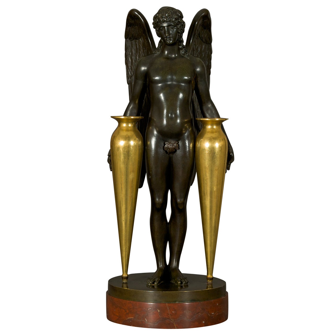 Fine and Unusual Patinated and Gilt Bronze Centerpiece in the Form of Cupid For Sale