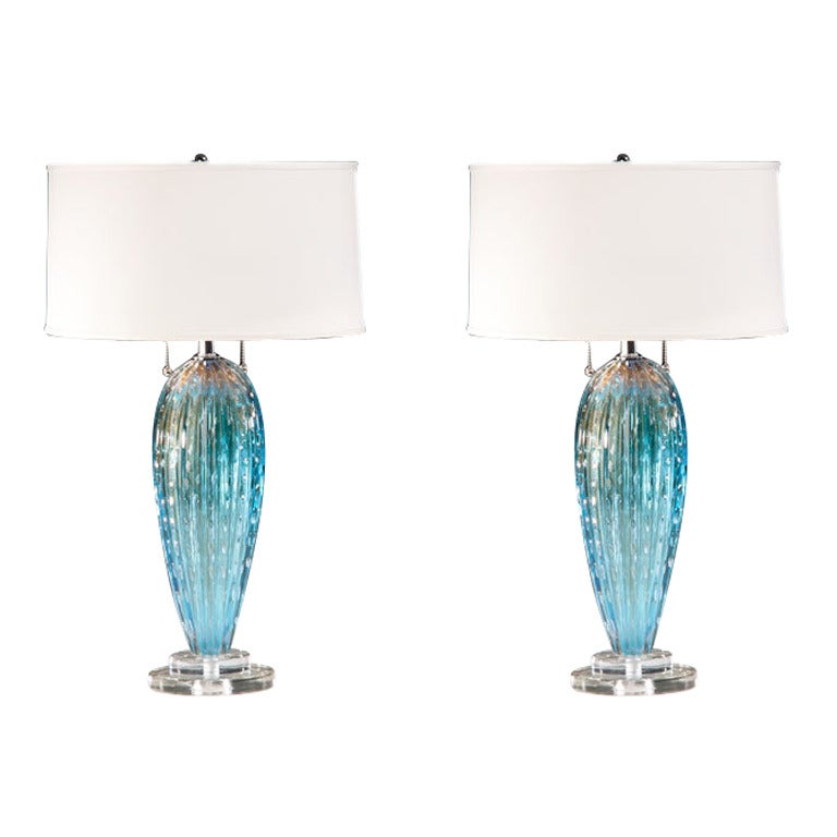 Pair of Murano Table Lamps in the Manner of Barovier e Toso