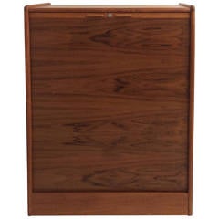 Dyrlund Danish office cabinet/ chest of drawers. Teak roll down front