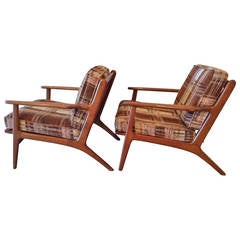 Nice Danish lounge chair with brown plaid upholstery(pair)