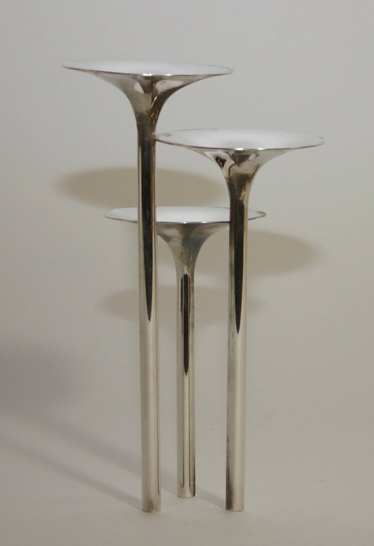 Metalwork 3 Prong Candleholder By Christofle For Sale