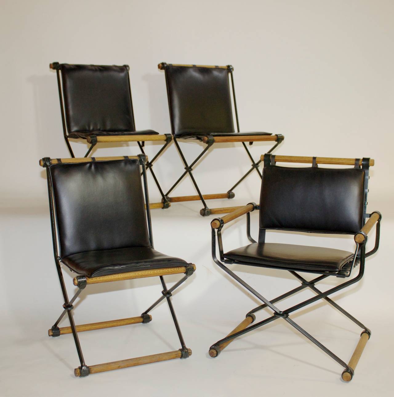 Mid-Century Modern Set of Four Campaign Style Chairs by Cleo Baldon