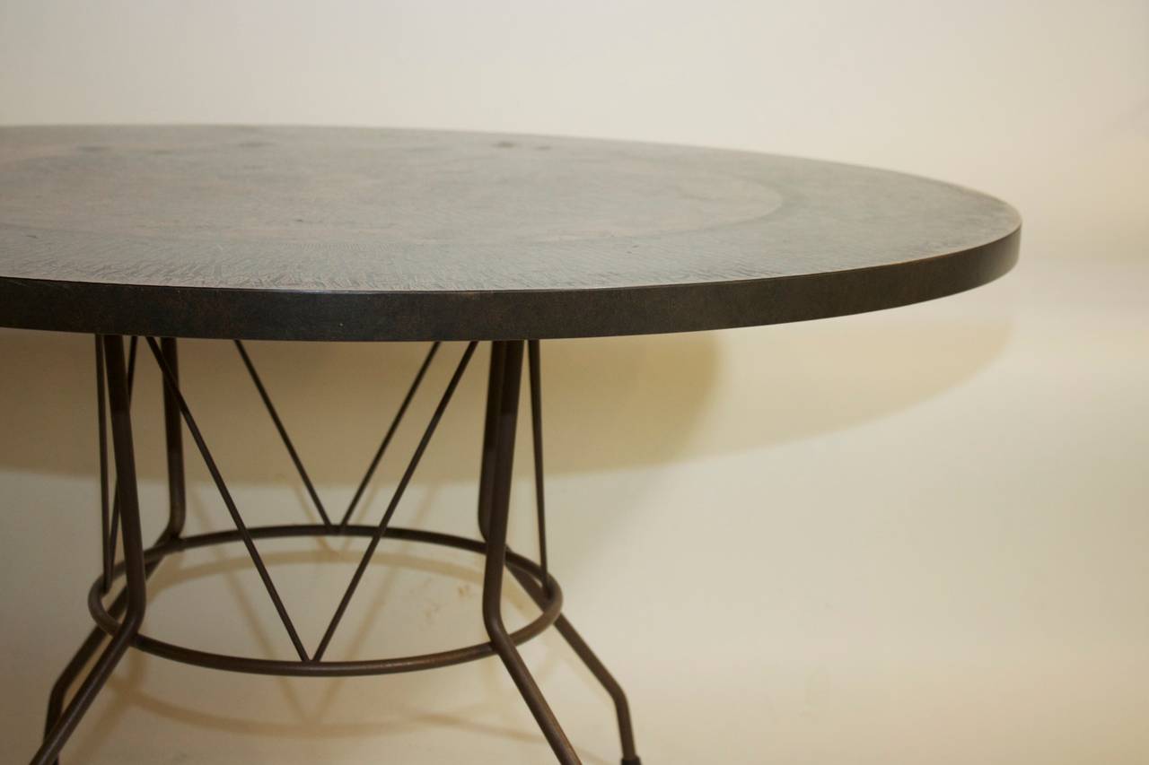 Mid-Century Modern Embossed Copper Laminate Round Table in the manner of Phillip Laverne