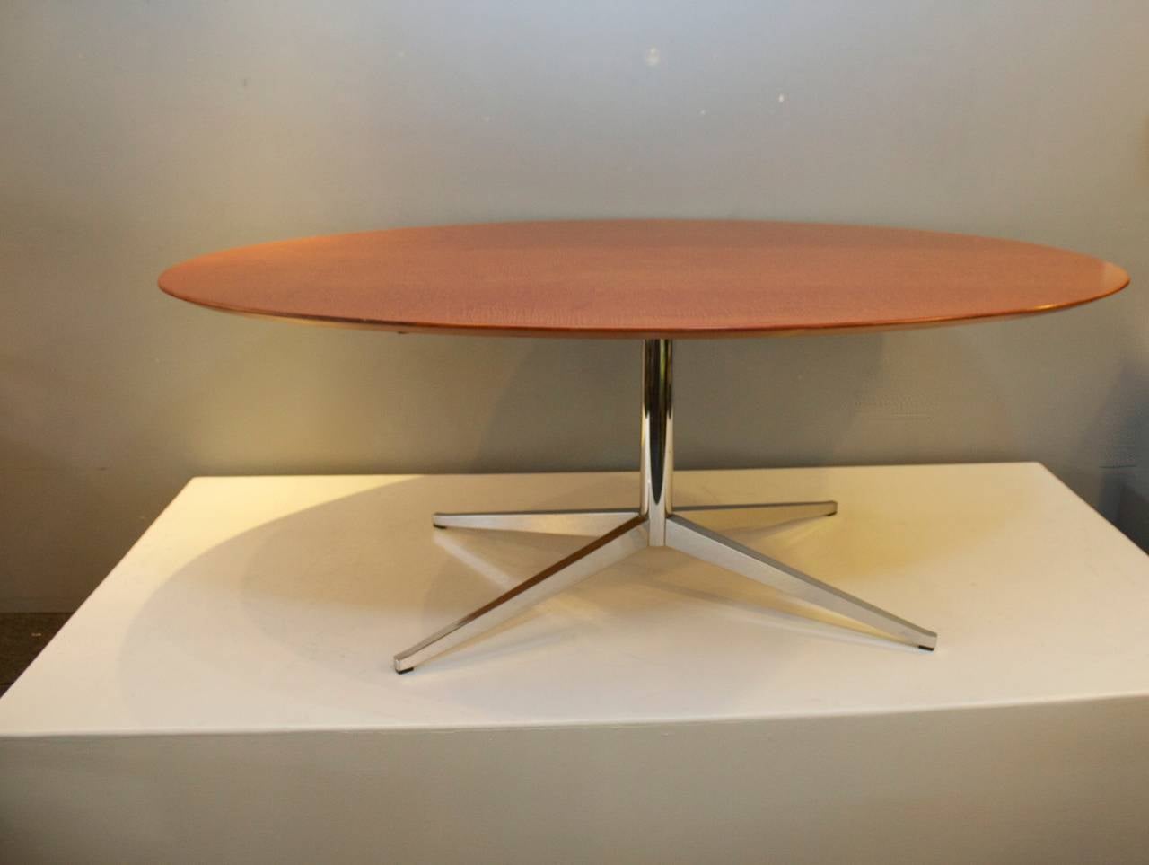 Uncommon, beautiful, special-order Burl wood (possibly Red Juniper) Table/Desk. timeless design by Florence Knoll, 78