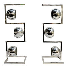 Pair Of Chrome Geometric Table Lamps
